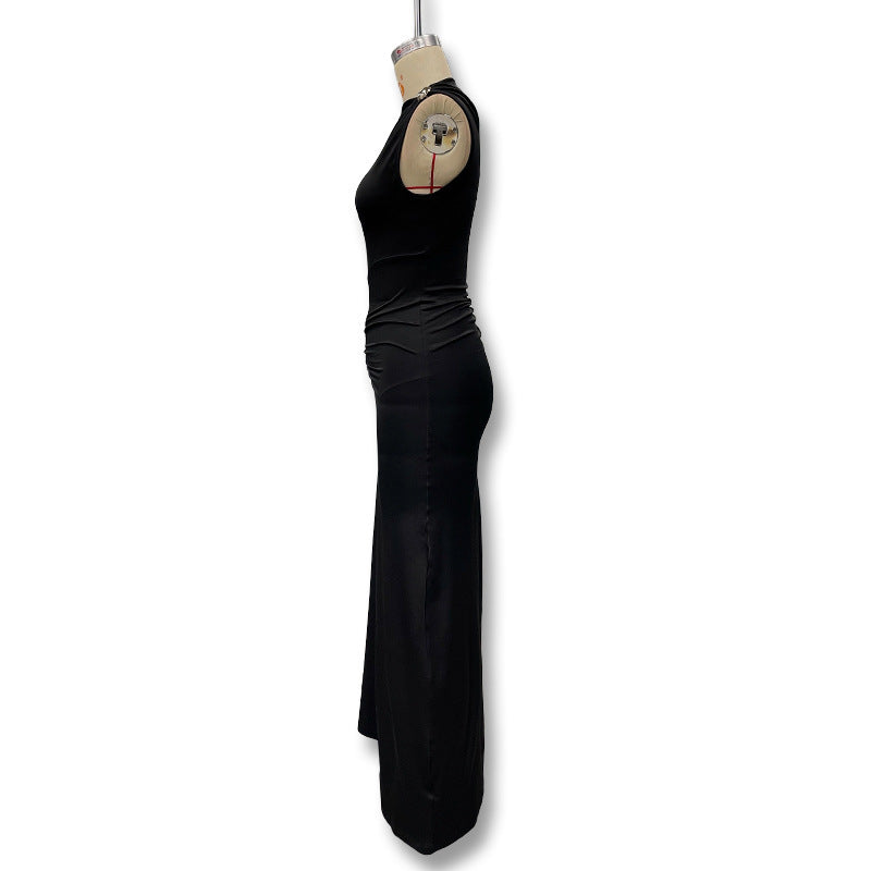 Vestido Maxi Sem Mangas de Cintura Alta com Detalhes Metalizados