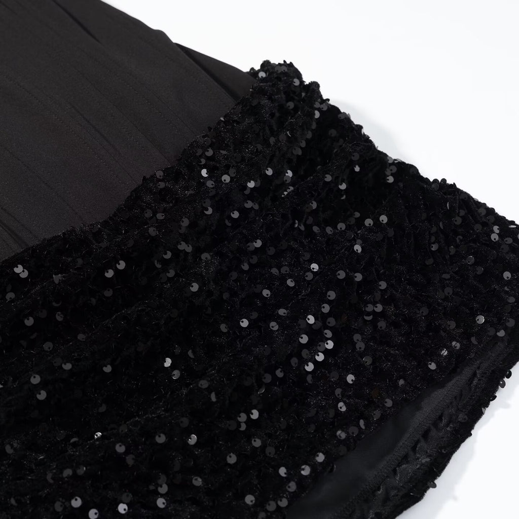Vestido Mini Ajustado de Lantejoulas com Decote Quadrado e Cintura Alta