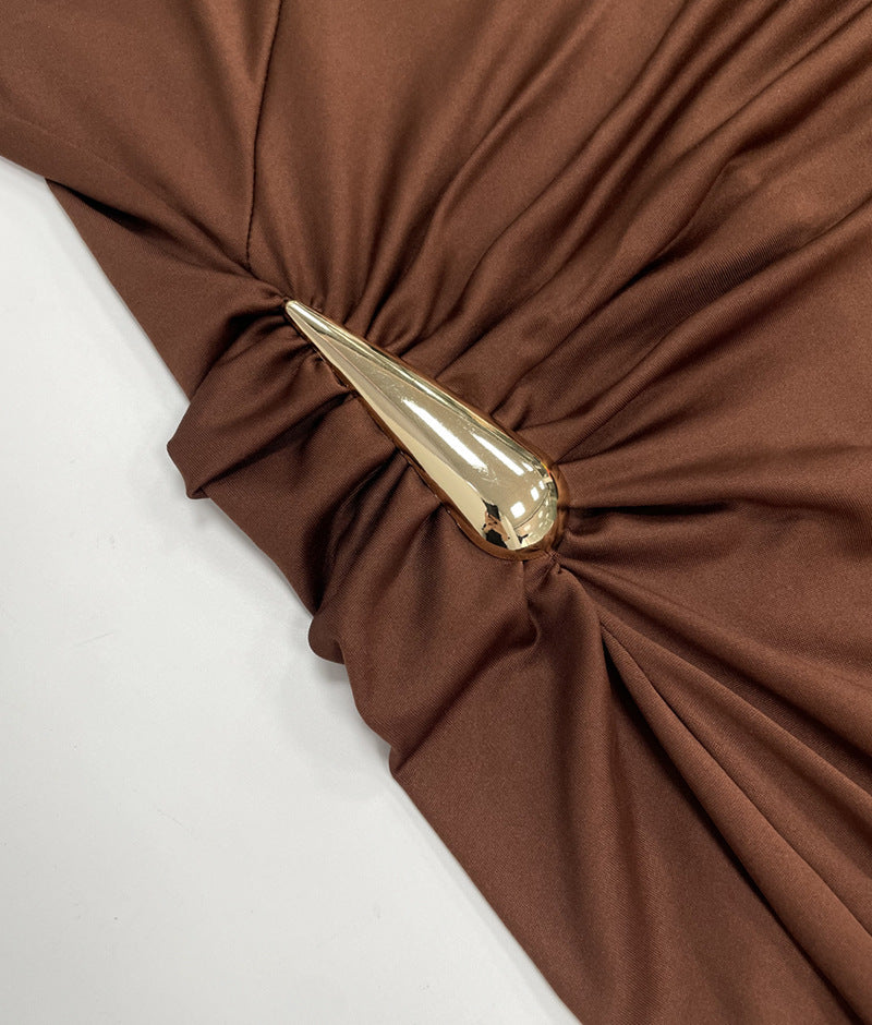 Vestido Maxi Sem Mangas de Cintura Alta com Detalhes Metalizados