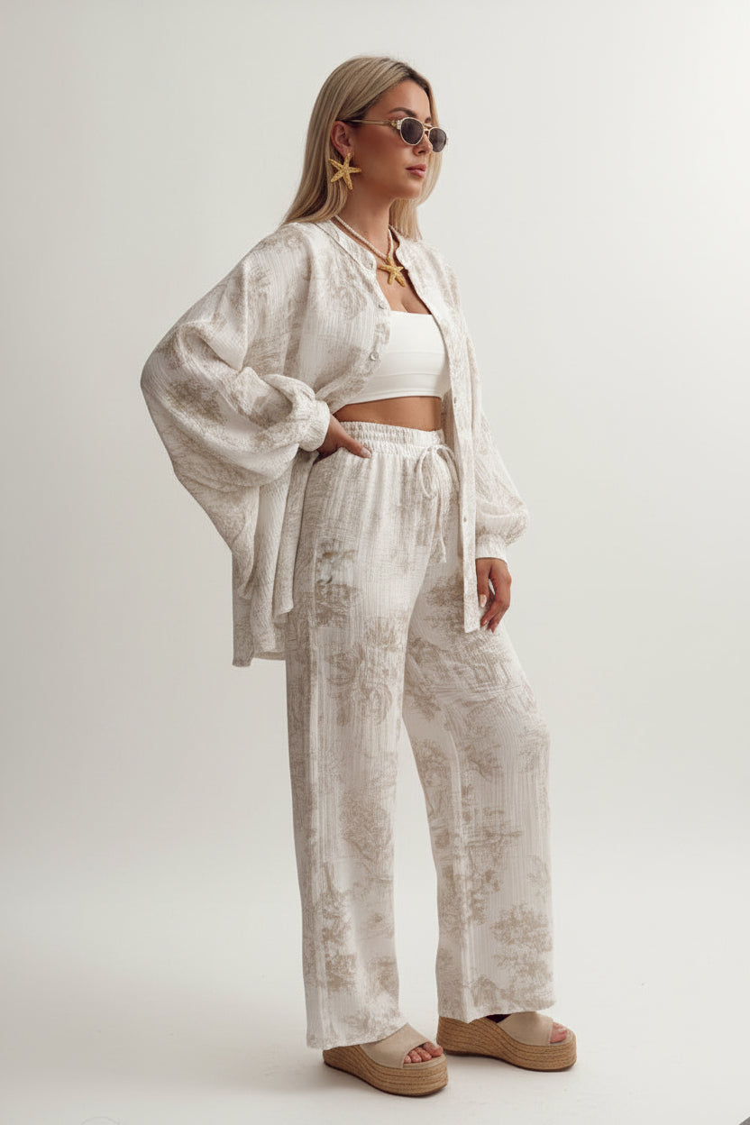 Women's Printed Long Sleeve Shirt & Trousers Set