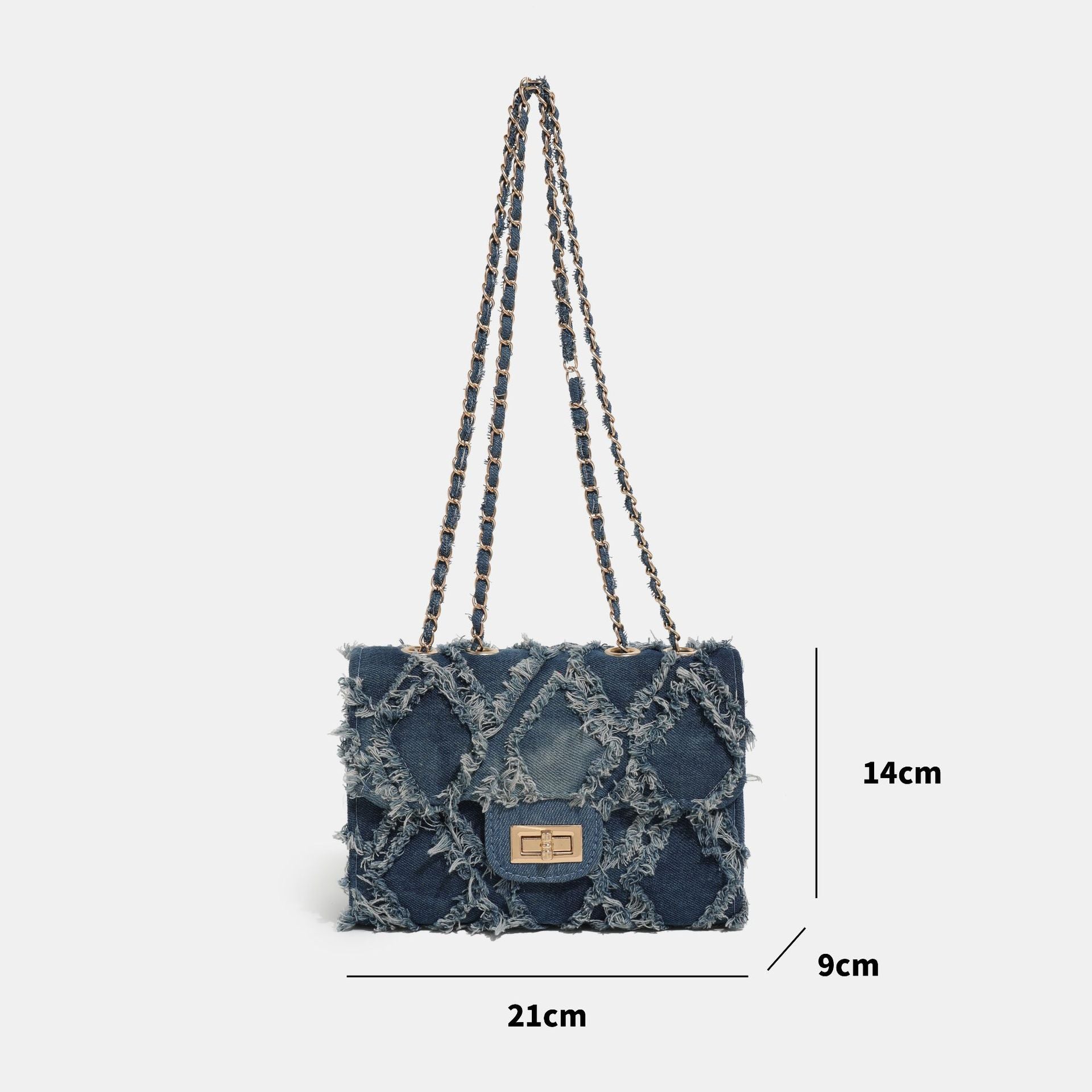 Denim Diamond-Quilt Chain Shoulder Bag