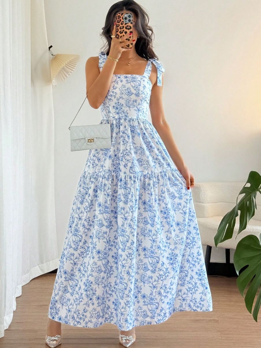 Vestido Maxi Evasê Floral com Elástico