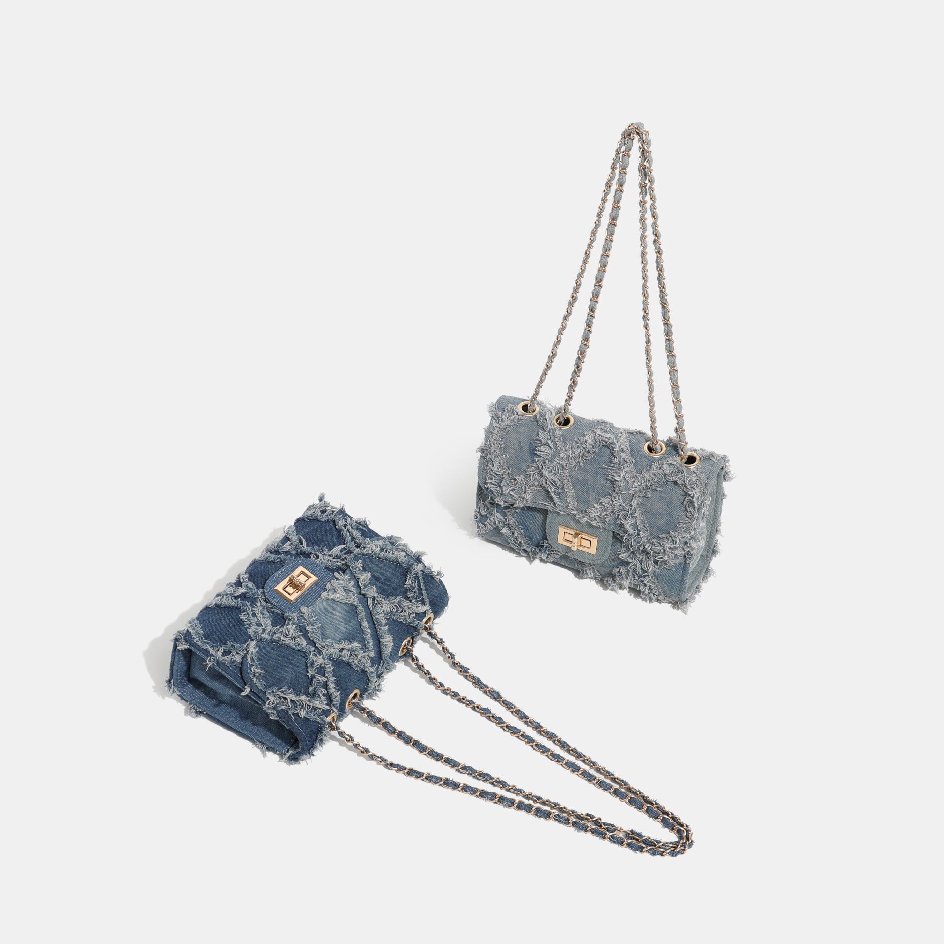 Denim Diamond-Quilt Chain Shoulder Bag