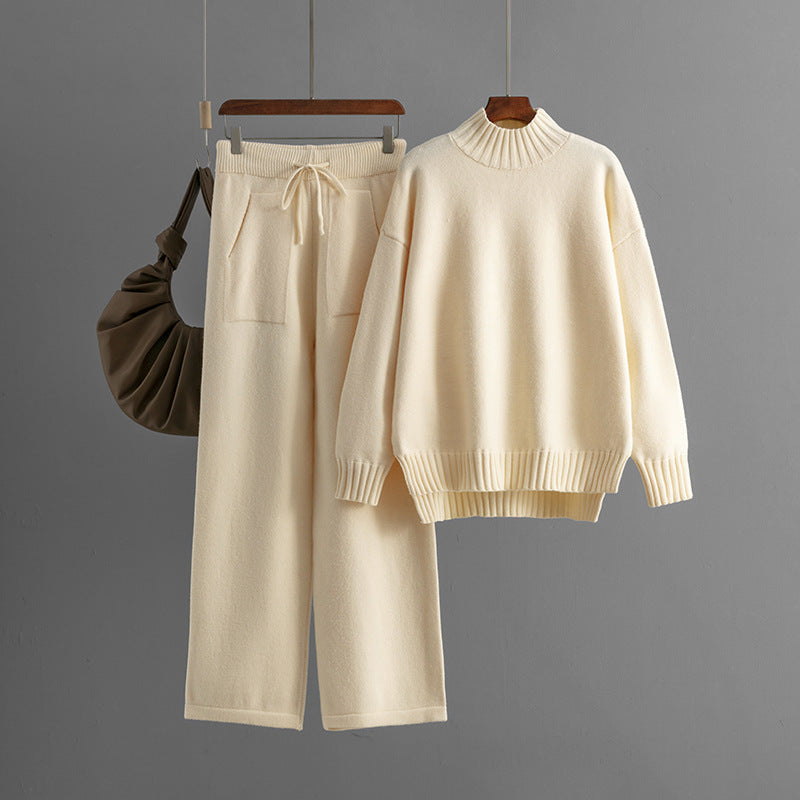 Premium Knit Two-Piece Set – Turtleneck Sweater & Wide-Leg Pants