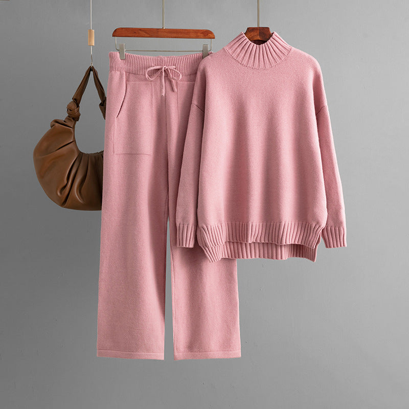 Premium Knit Two-Piece Set – Turtleneck Sweater & Wide-Leg Pants