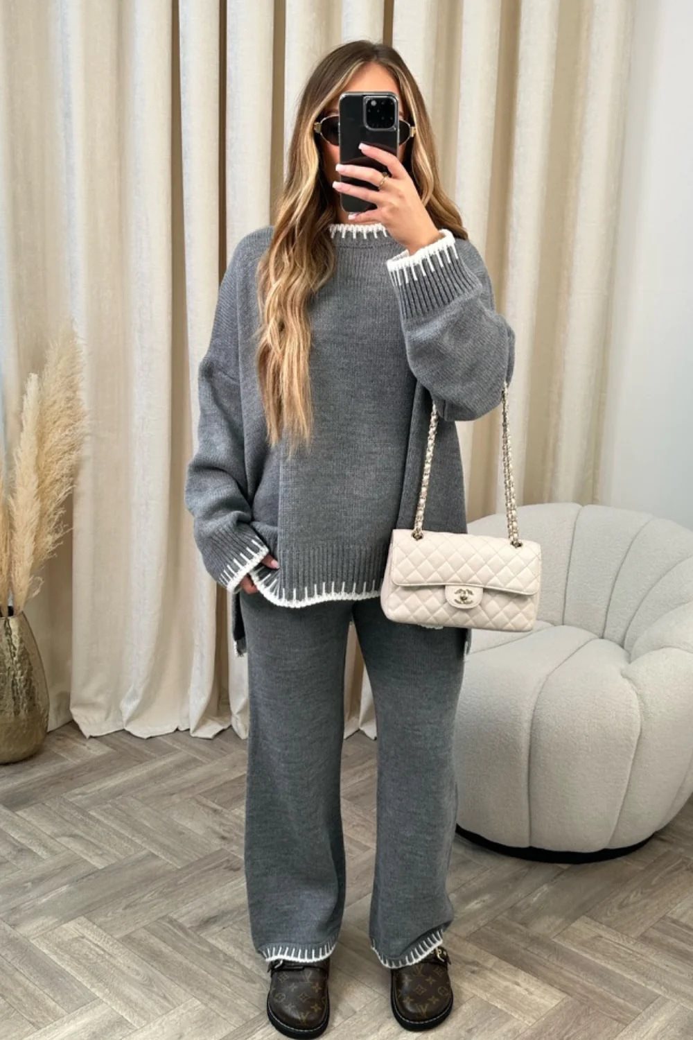 Conjunto de Duas Peças Casual de Cor Sólida para Mulher