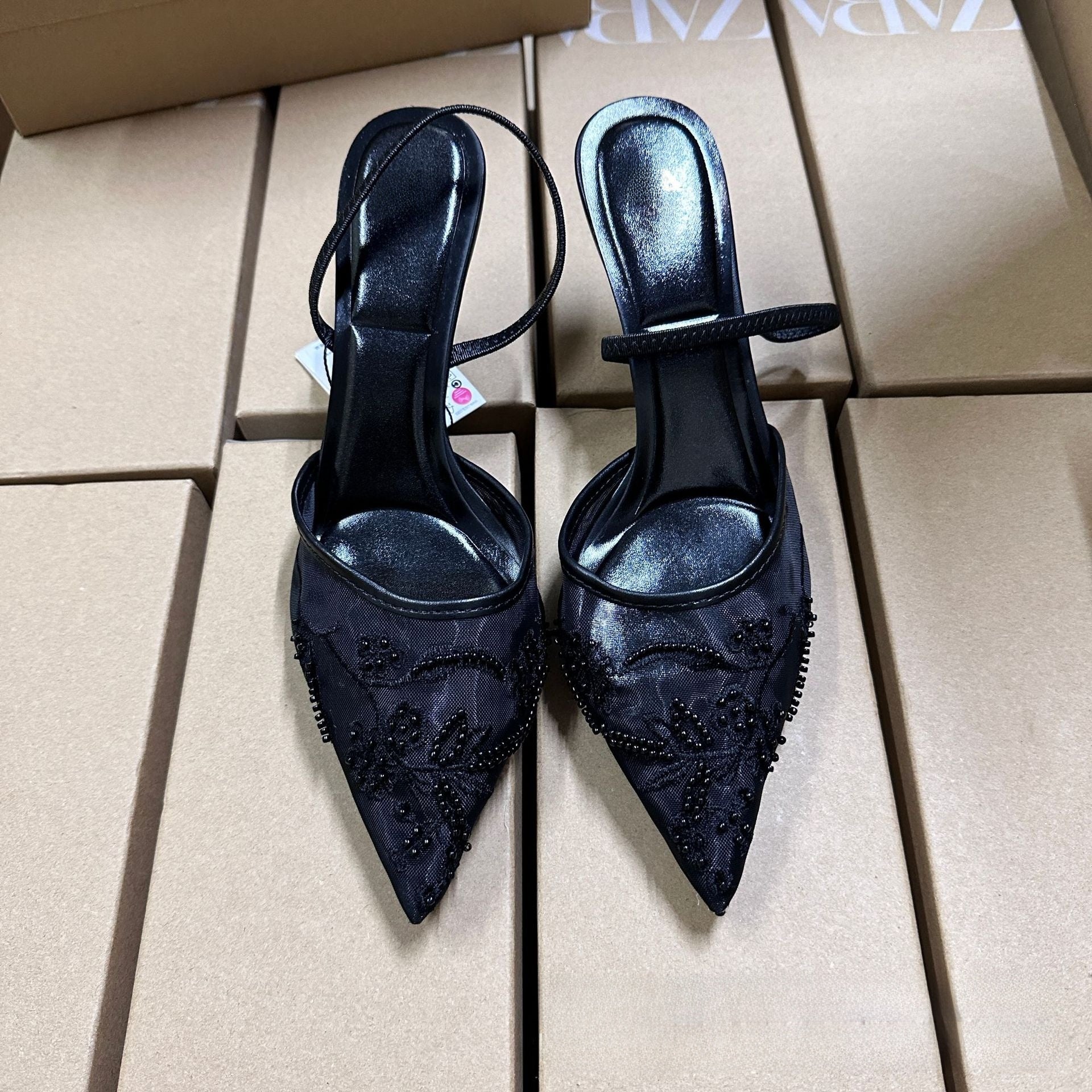 Floral Embroidered Mesh Stiletto Heels