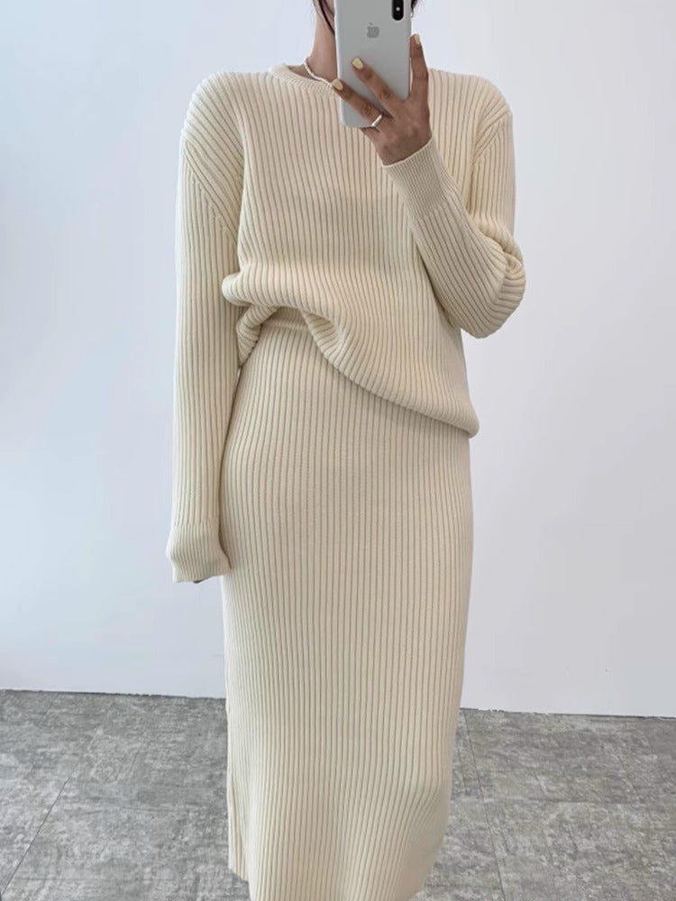 Conjunto de Saia de Malha de Duas Peças