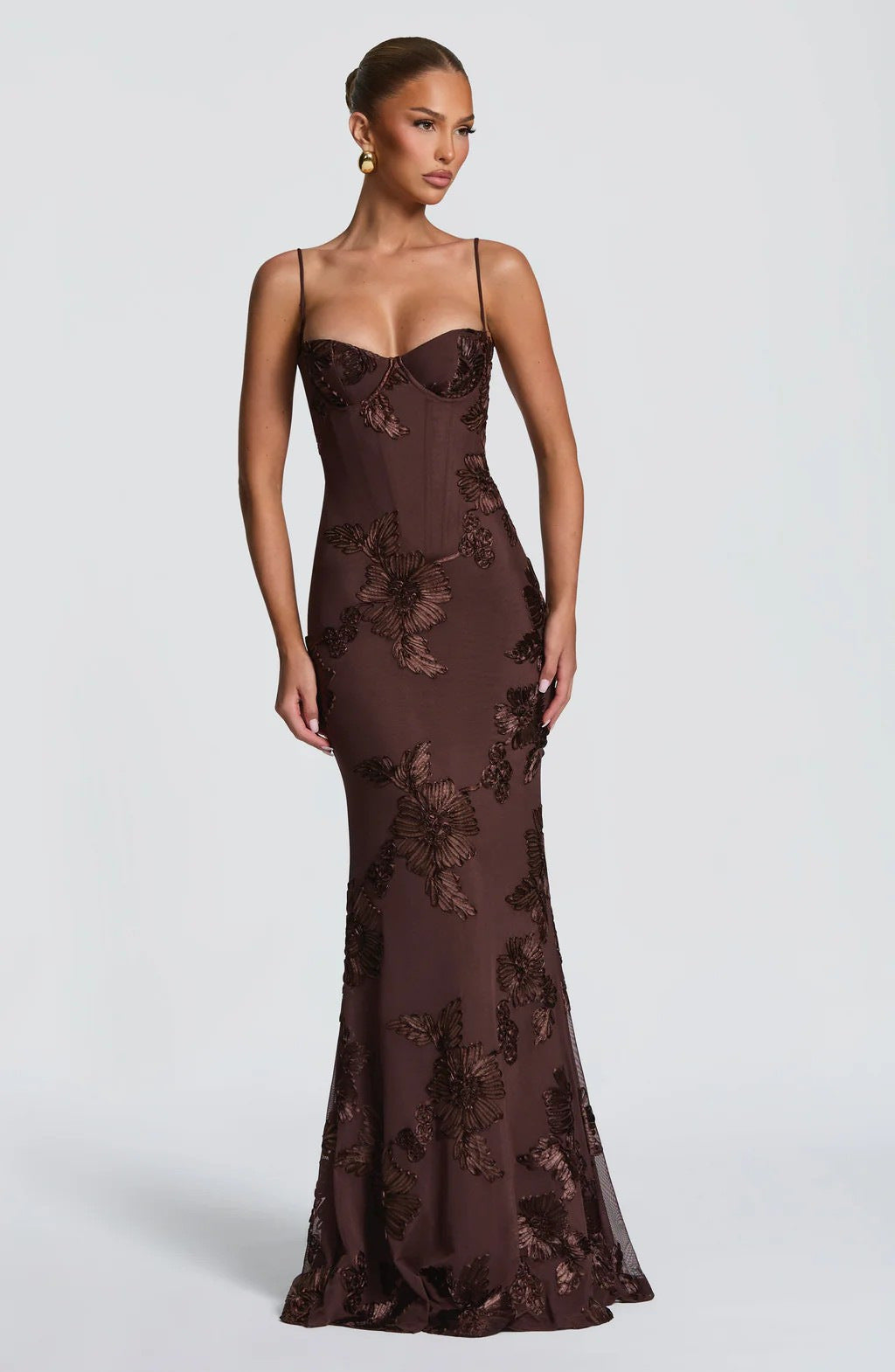 3D Floral Embroidery Backless Suspender Maxi Dress