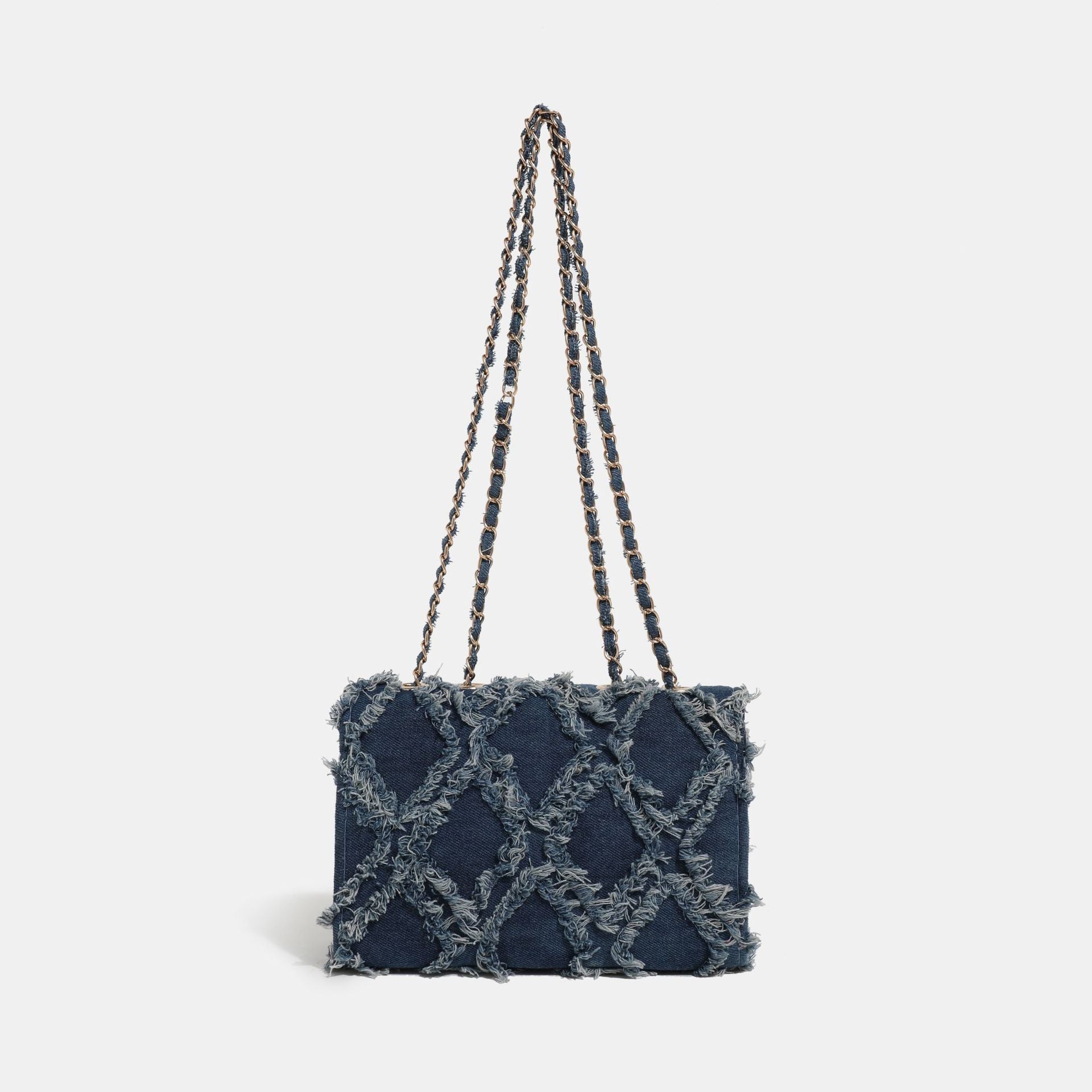 Denim Diamond-Quilt Chain Shoulder Bag