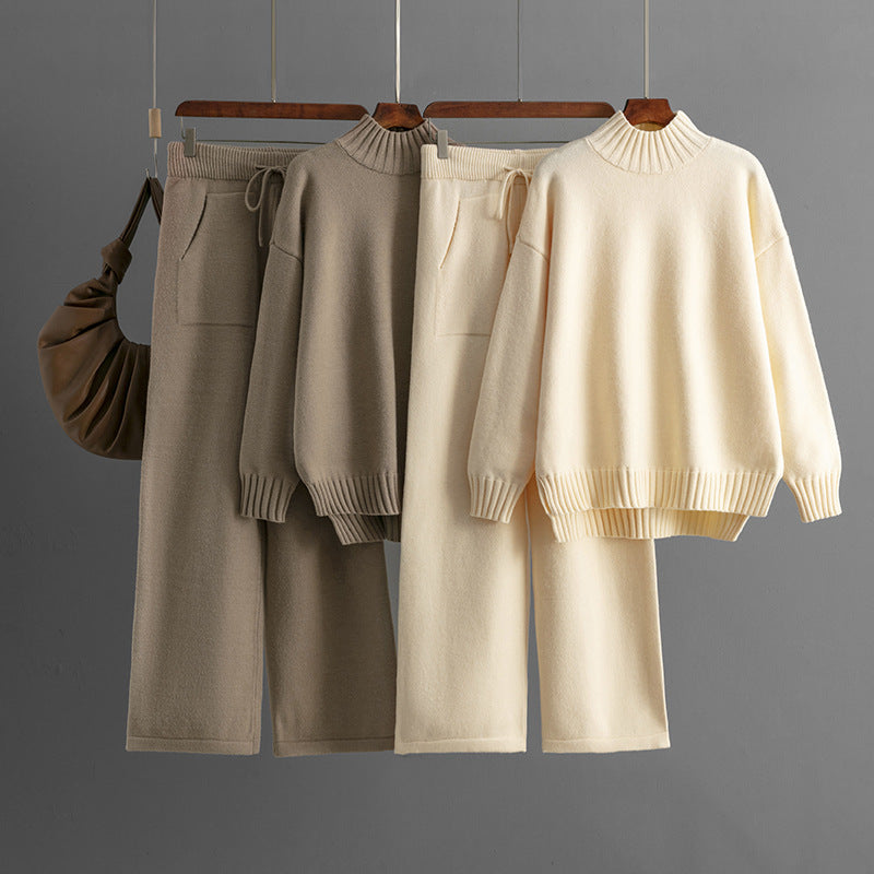 Premium Knit Two-Piece Set – Turtleneck Sweater & Wide-Leg Pants