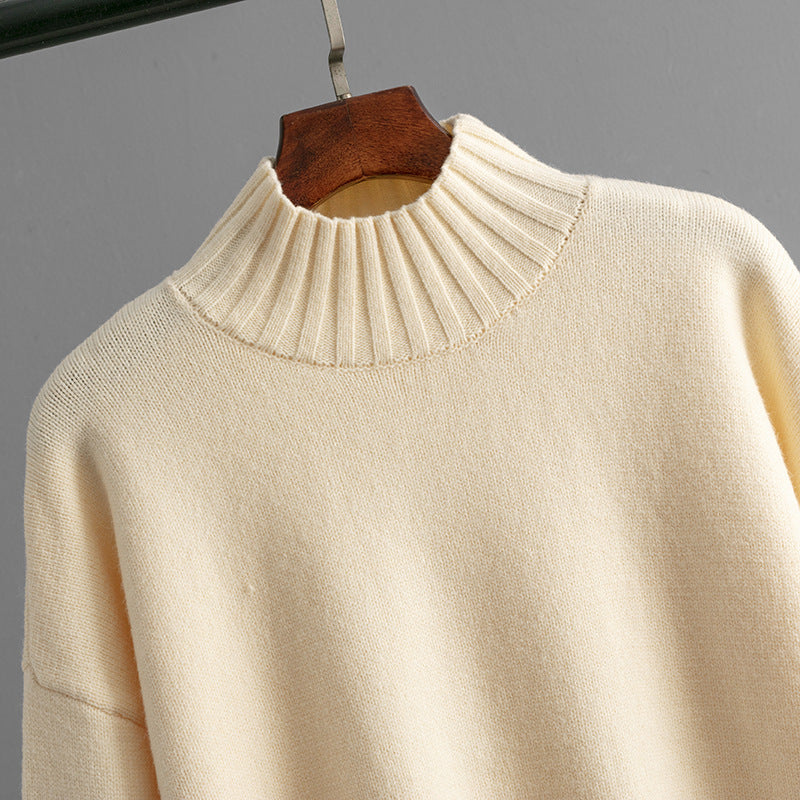 Conjunto de Duas Peças de Malha Premium – Camisola de Gola Alta e Calças de Perna Larga