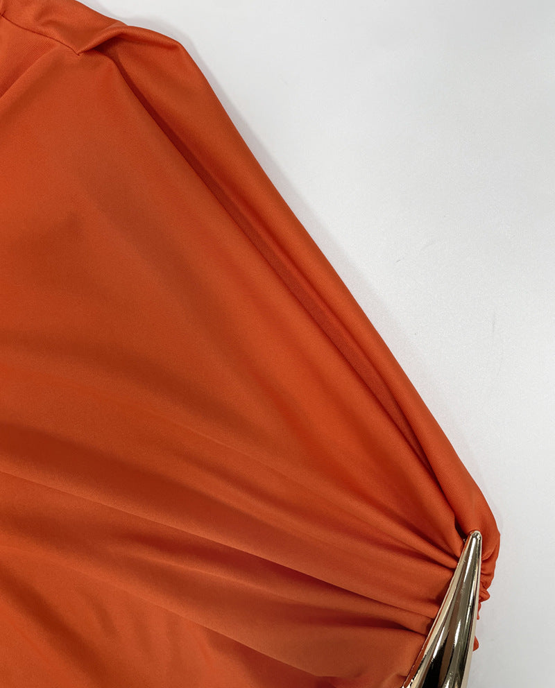 Vestido Maxi Sem Mangas de Cintura Alta com Detalhes Metalizados