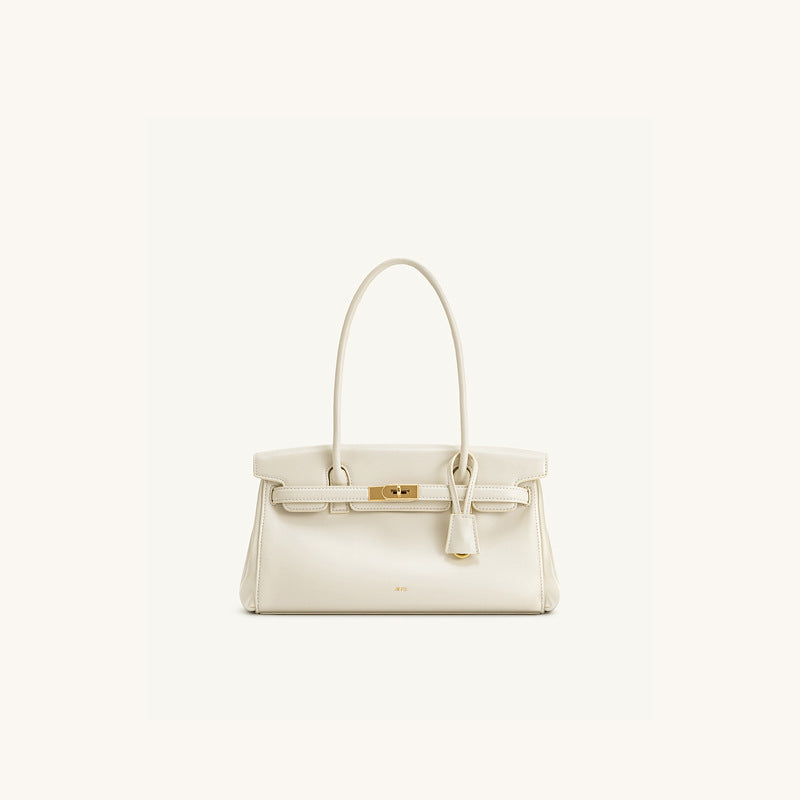 Lock-Clasp PU Baguette Shoulder Bag