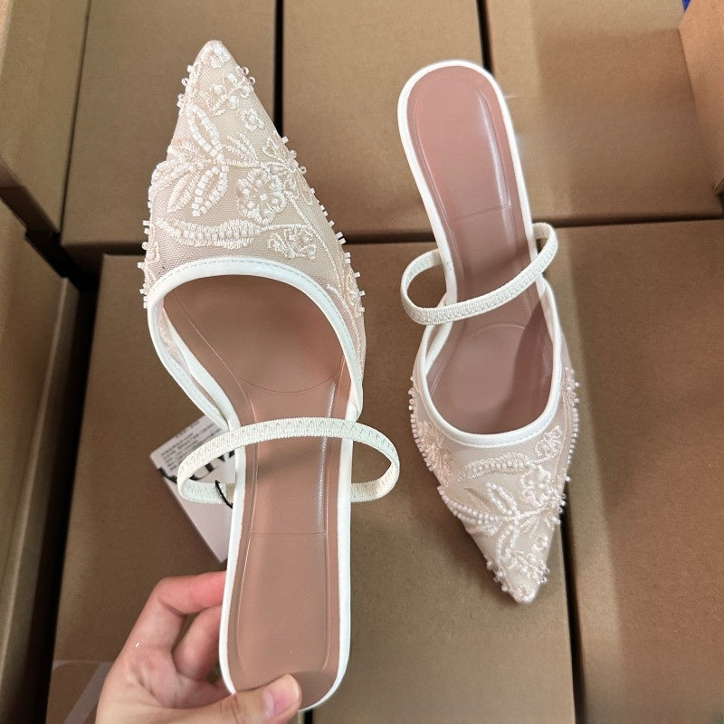Floral Embroidered Mesh Stiletto Heels