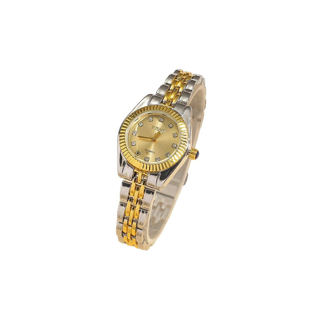 Relógio de Senhora com Mostrador Dourado e Diamantes Graduais