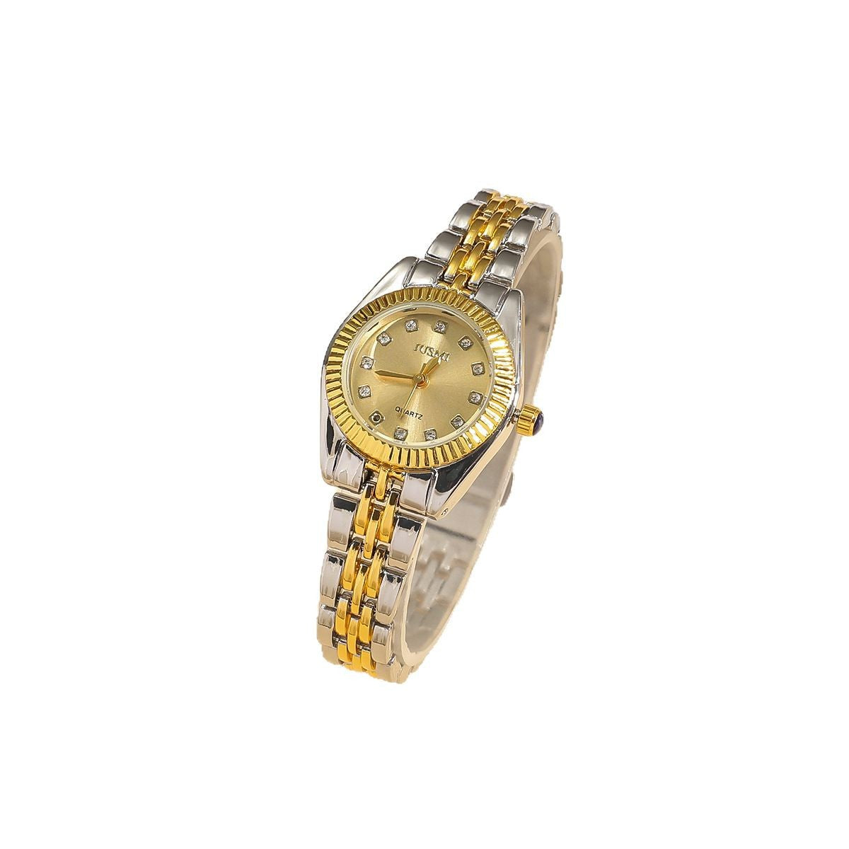Relógio de Senhora com Mostrador Dourado e Diamantes Graduais