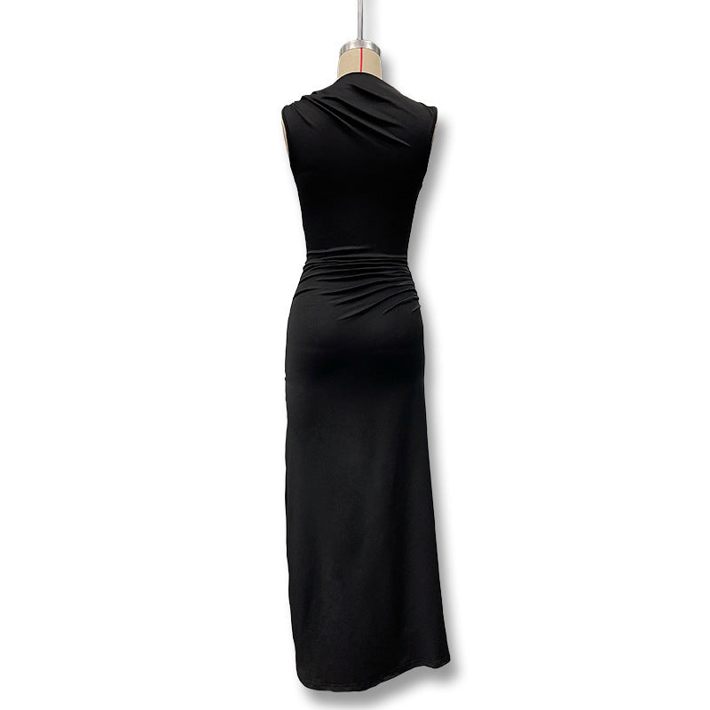 Vestido Maxi Sem Mangas de Cintura Alta com Detalhes Metalizados