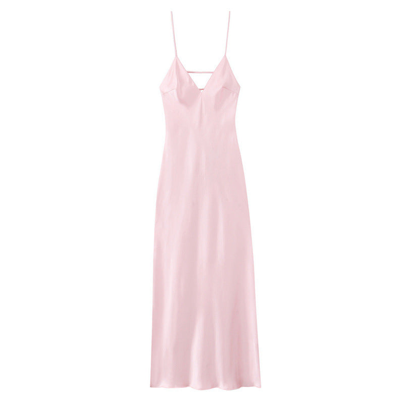 Backless Satin Midi Dress with Adjustable Straps