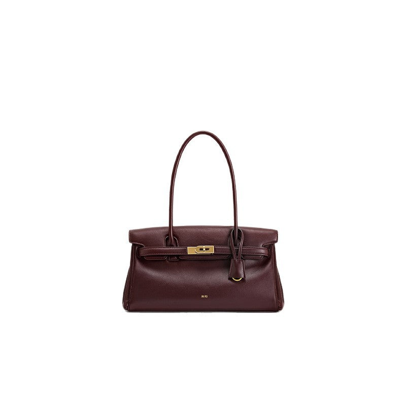 Lock-Clasp PU Baguette Shoulder Bag