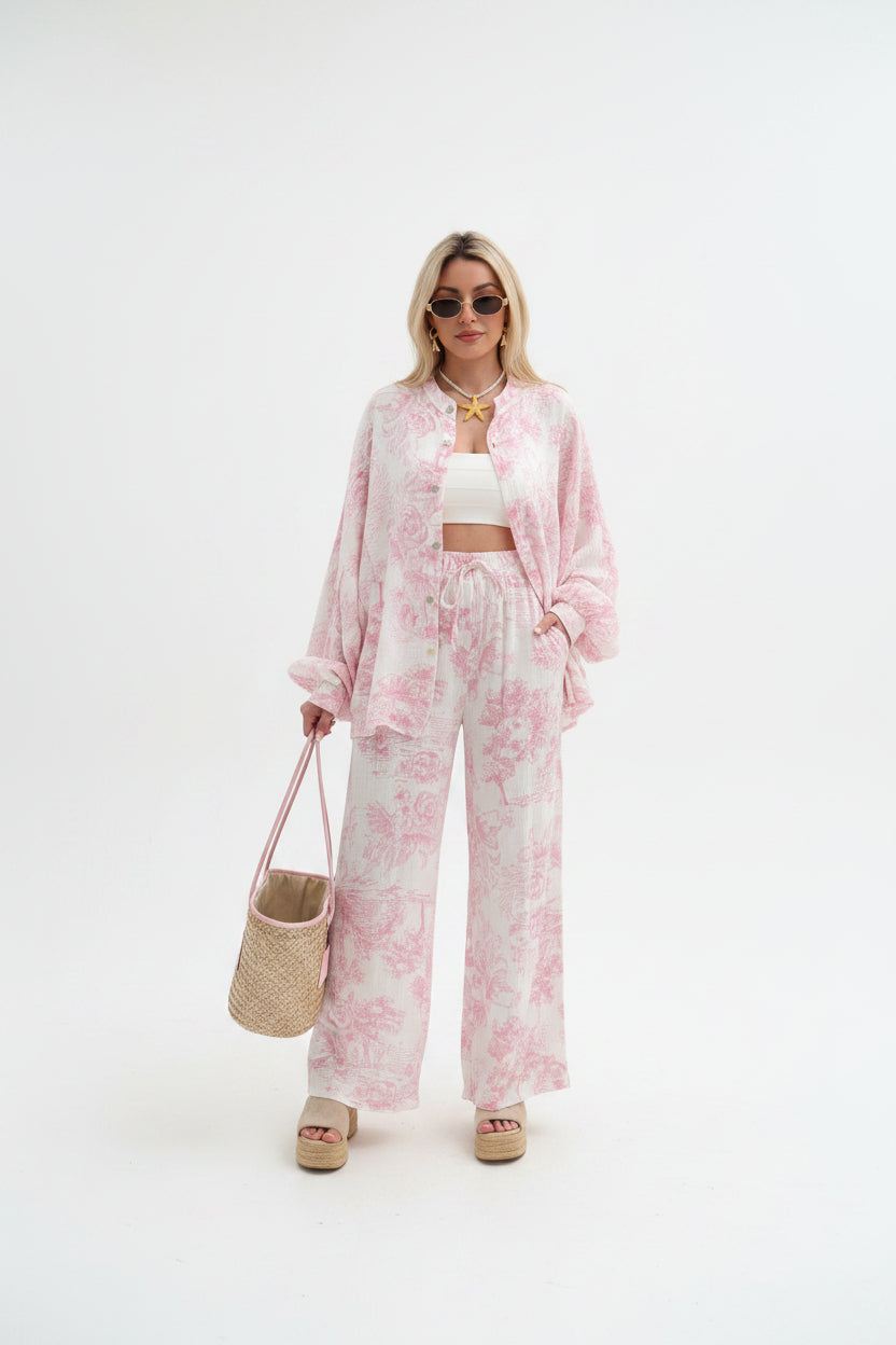 Women's Printed Long Sleeve Shirt & Trousers Set