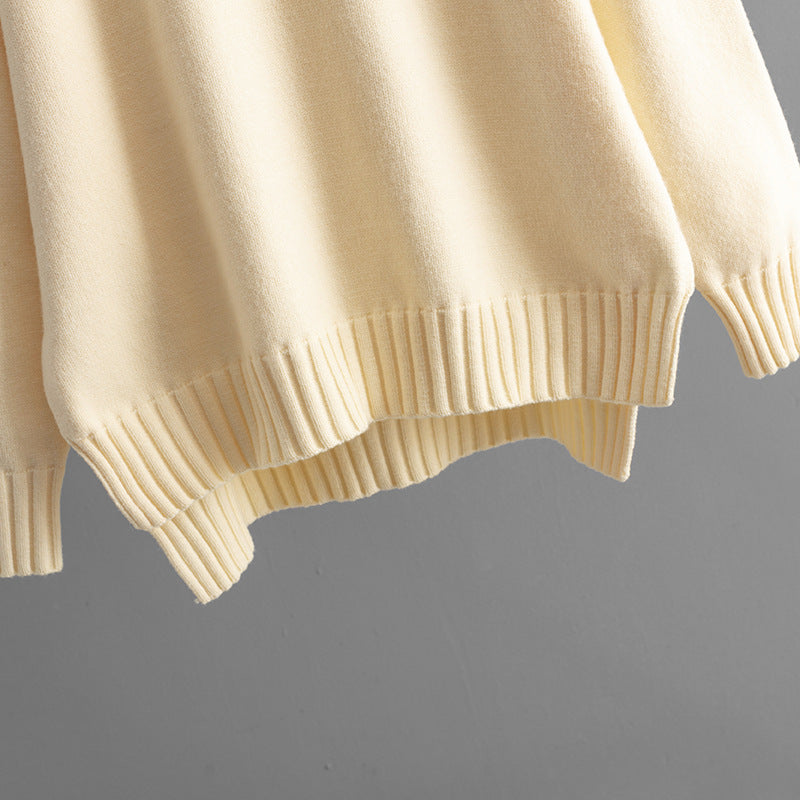 Conjunto de Duas Peças de Malha Premium – Camisola de Gola Alta e Calças de Perna Larga