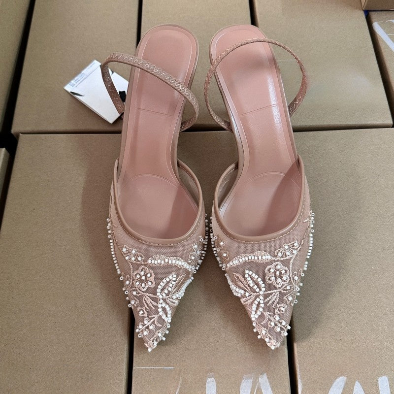 Floral Embroidered Mesh Stiletto Heels