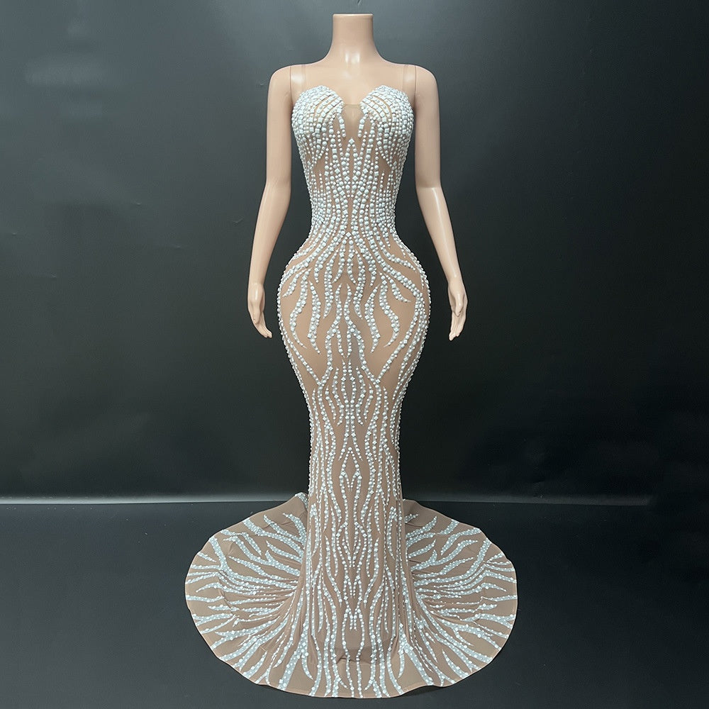 Strapless Rhinestone-Embellished Floor-Length Evening Gown