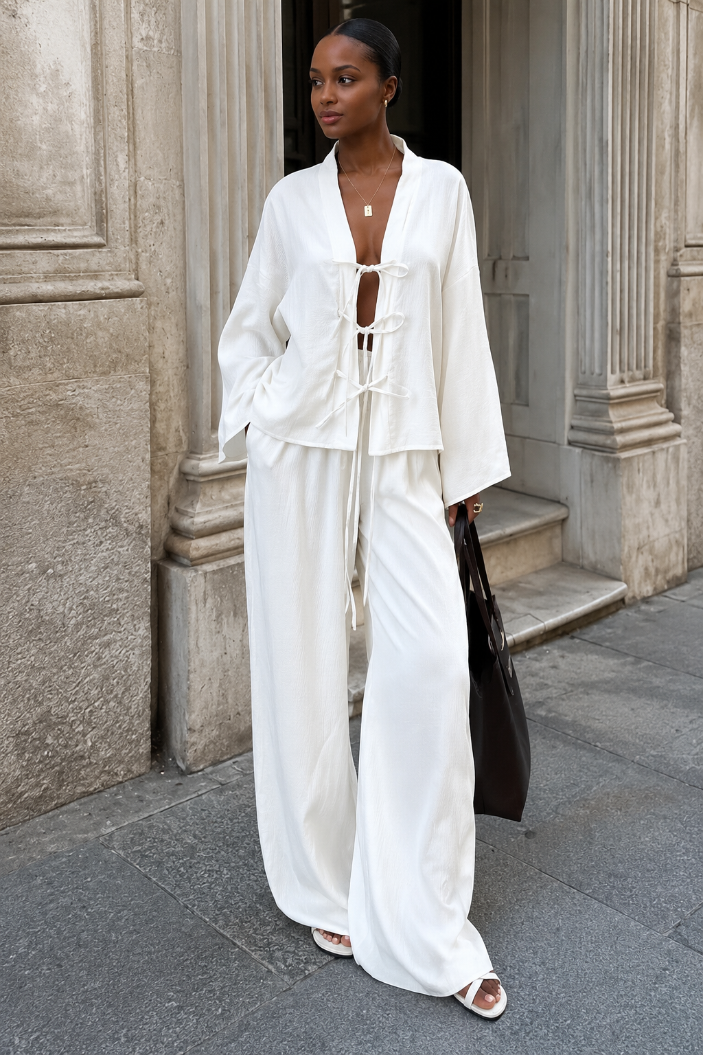 Lace-Up Belted Shirt & Trousers Set