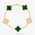 Vintage Alhambra Bracelet, 5 Motifs, Diamond Malachite