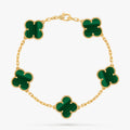 Vintage Alhambra Bracelet, 5 Motifs, Malachite