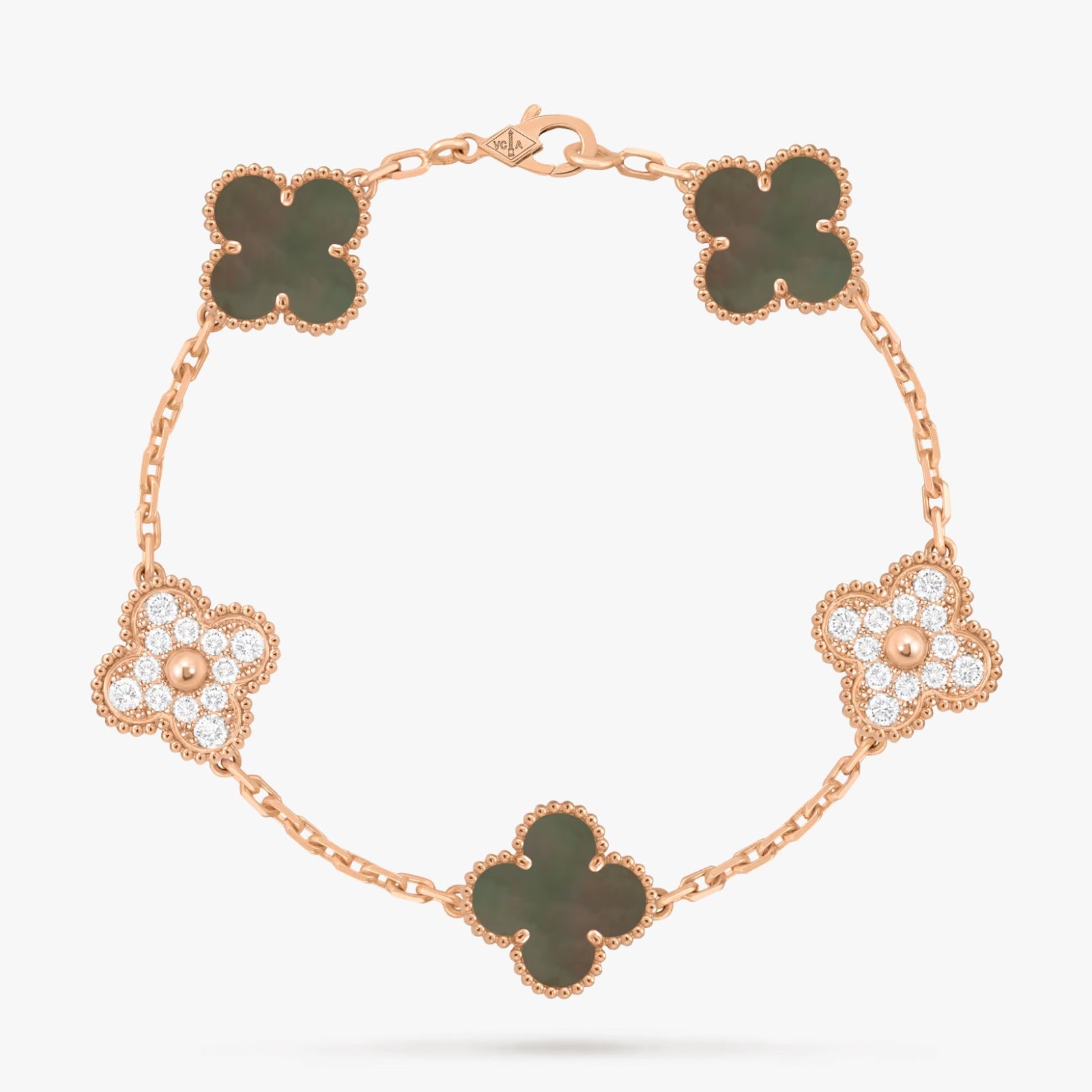 Vintage Alhambra bracelet, 5 Motifs, Mother of Pearl & Diamond