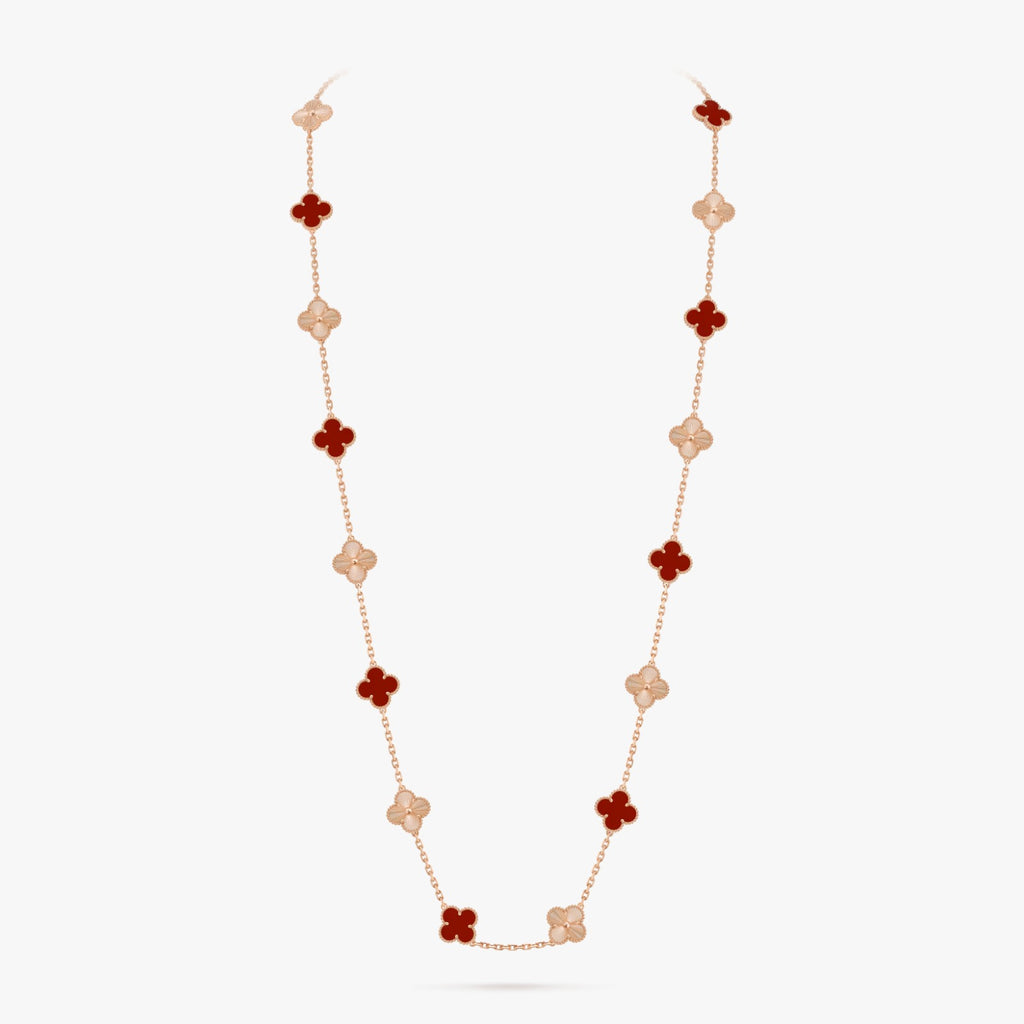 Vintage Alhambra Long Necklace, 20 Motifs, Carnelian, Rose Gold