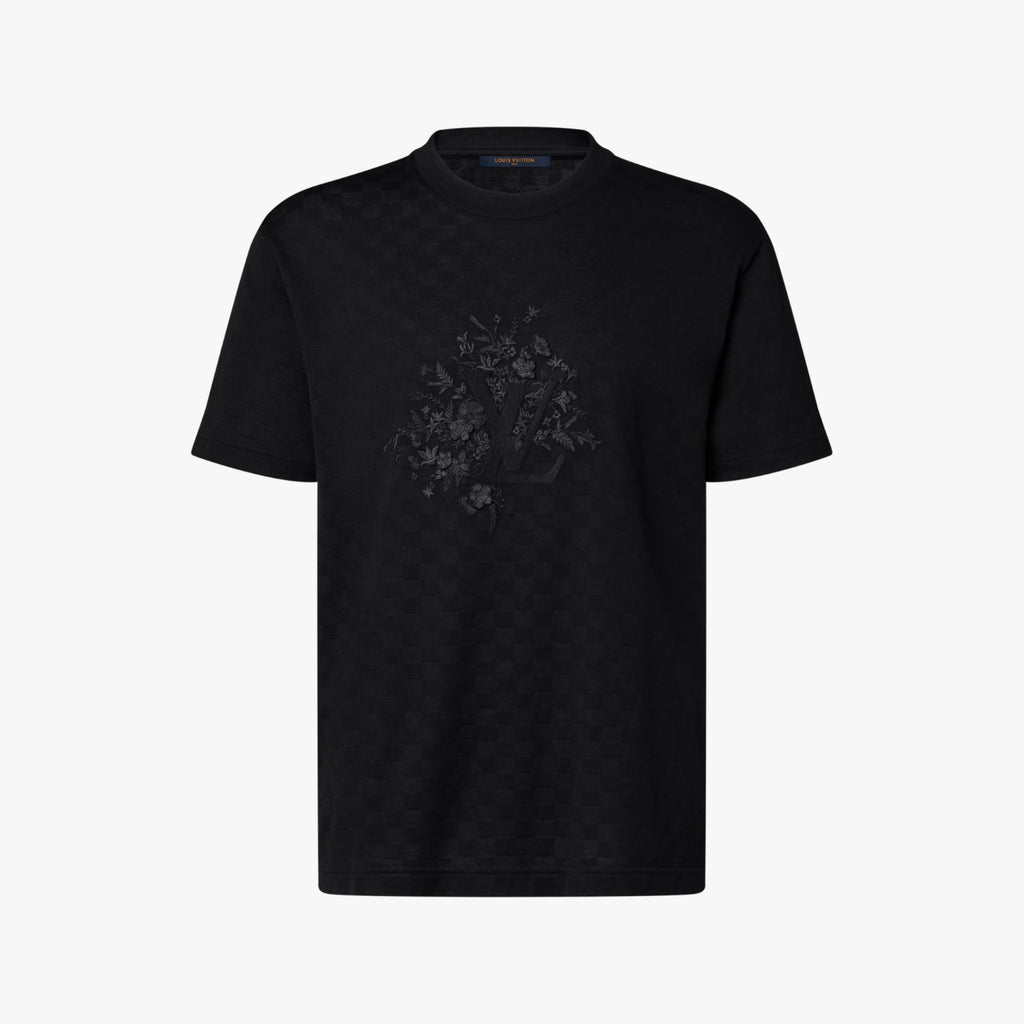 T-shirt Damier em Jacquard com Assinatura LV Bordada