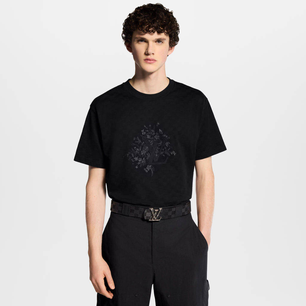 T-shirt Damier em Jacquard com Assinatura LV Bordada