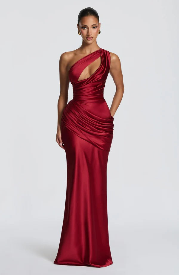 Vestido de Noite Assimétrico de Cetim