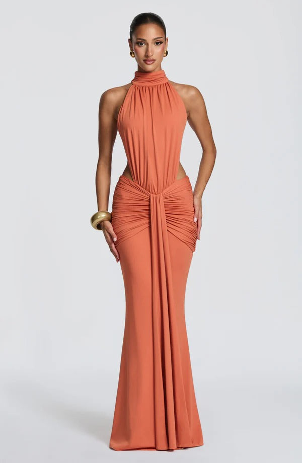 Backless Off-Shoulder Fishtail Evening Gown