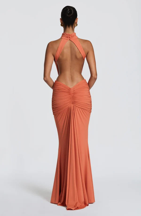 Backless Off-Shoulder Fishtail Evening Gown