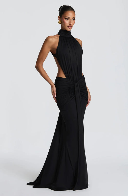 Backless Off-Shoulder Fishtail Evening Gown