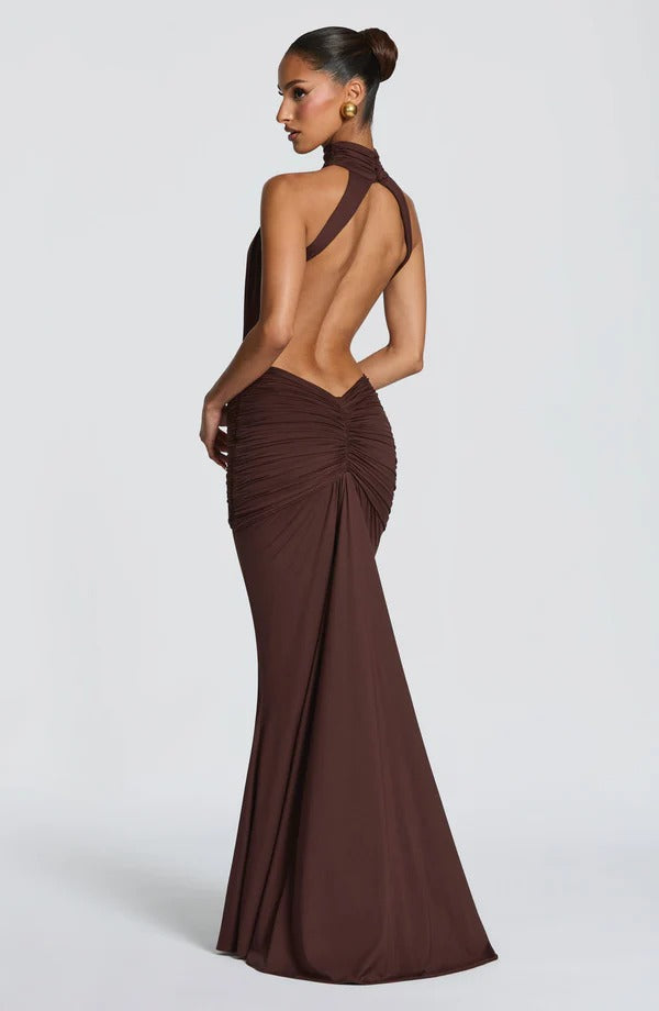 Backless Off-Shoulder Fishtail Evening Gown