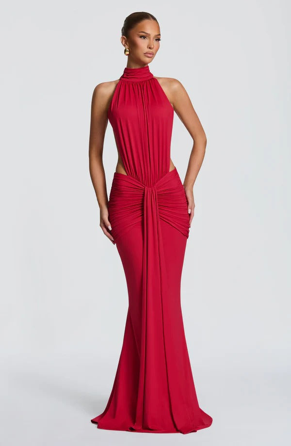 Backless Off-Shoulder Fishtail Evening Gown