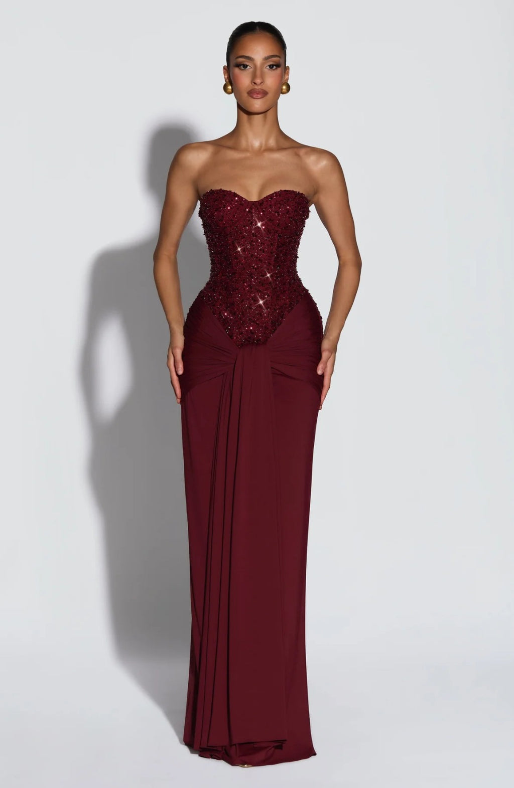 Carina Rhinestone Dress - Burugundy