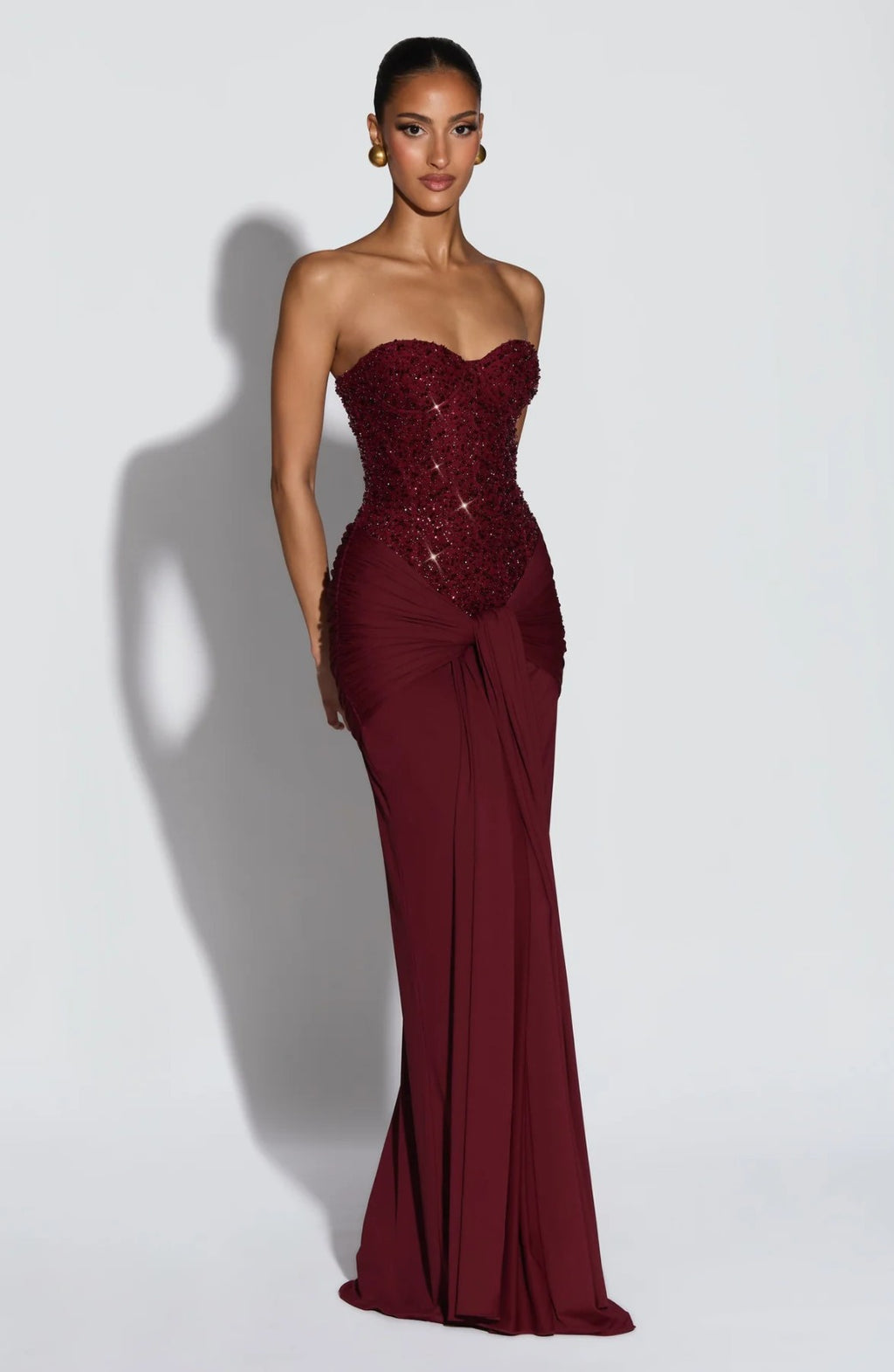 Carina Rhinestone Dress - Burugundy