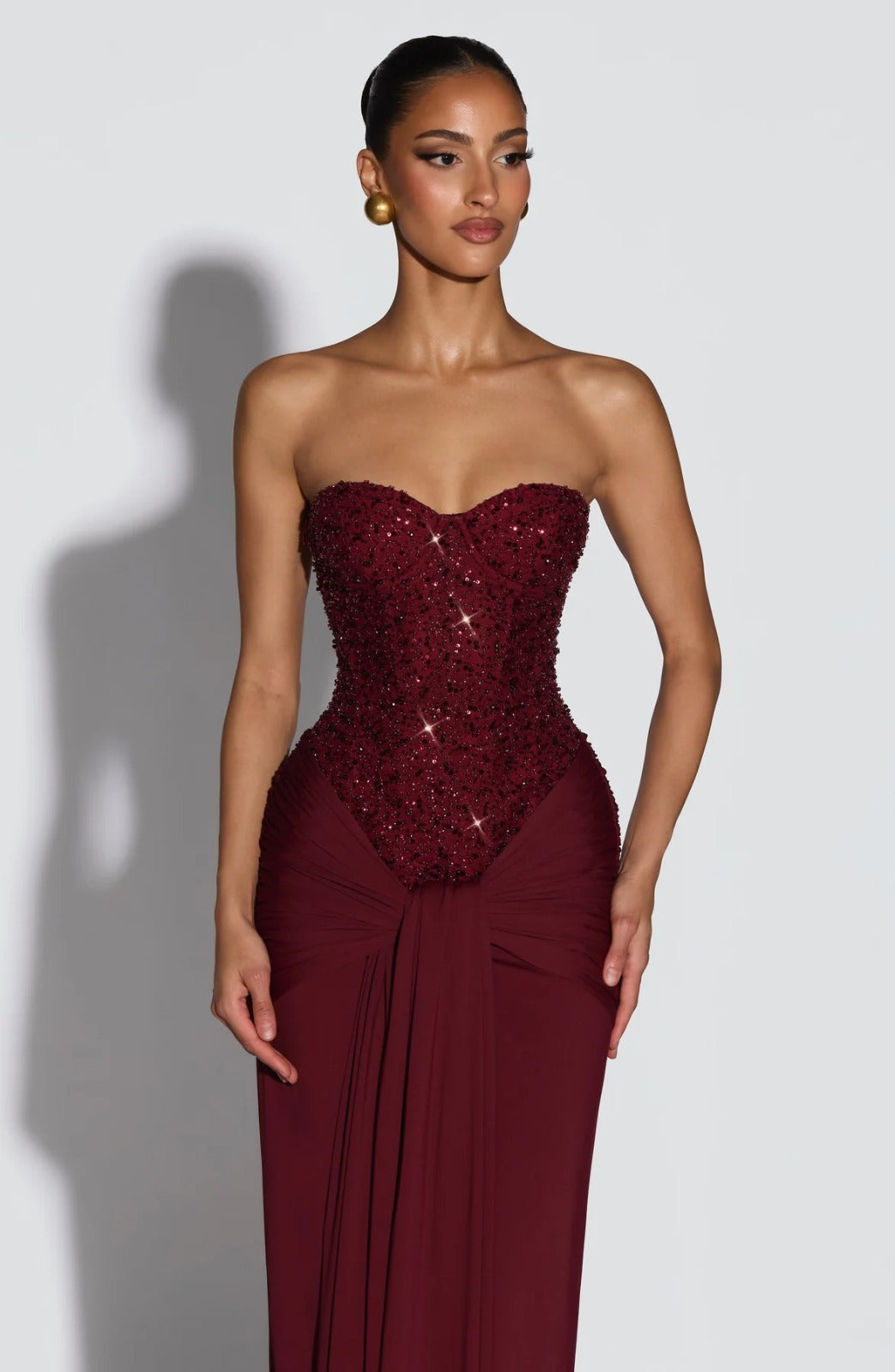 Carina Rhinestone Dress - Burugundy