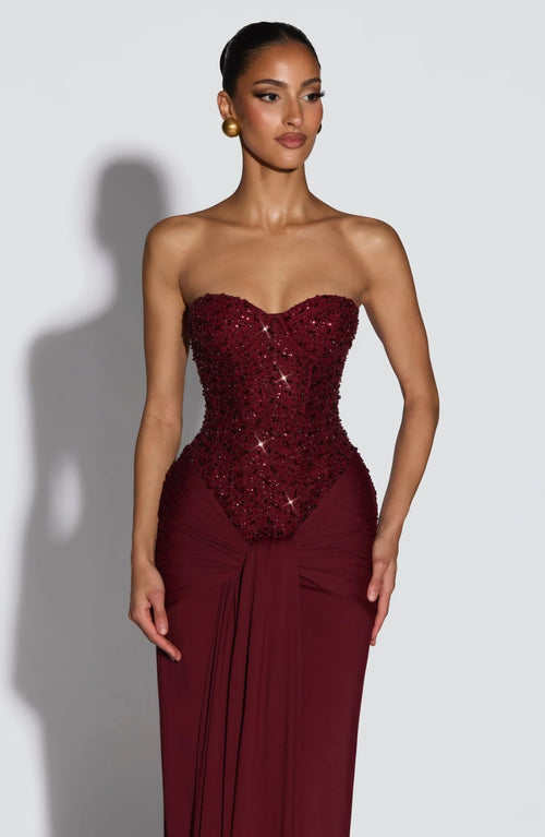 Carina Rhinestone Dress - Burugundy