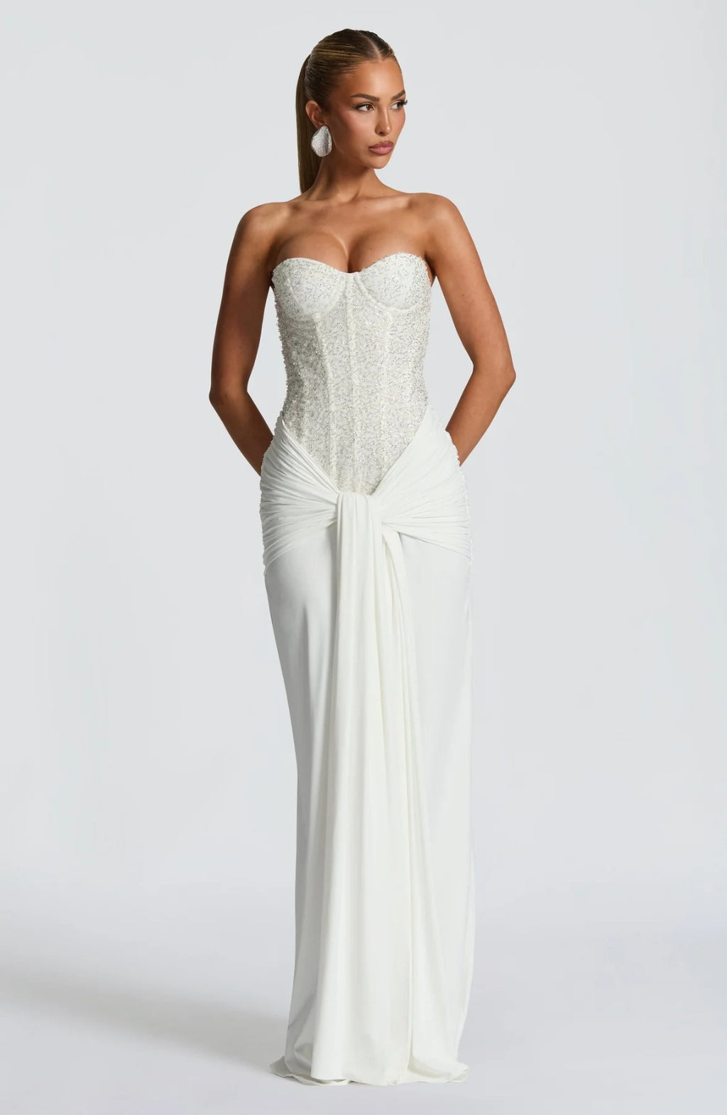Carina Rhinestone Dress - White