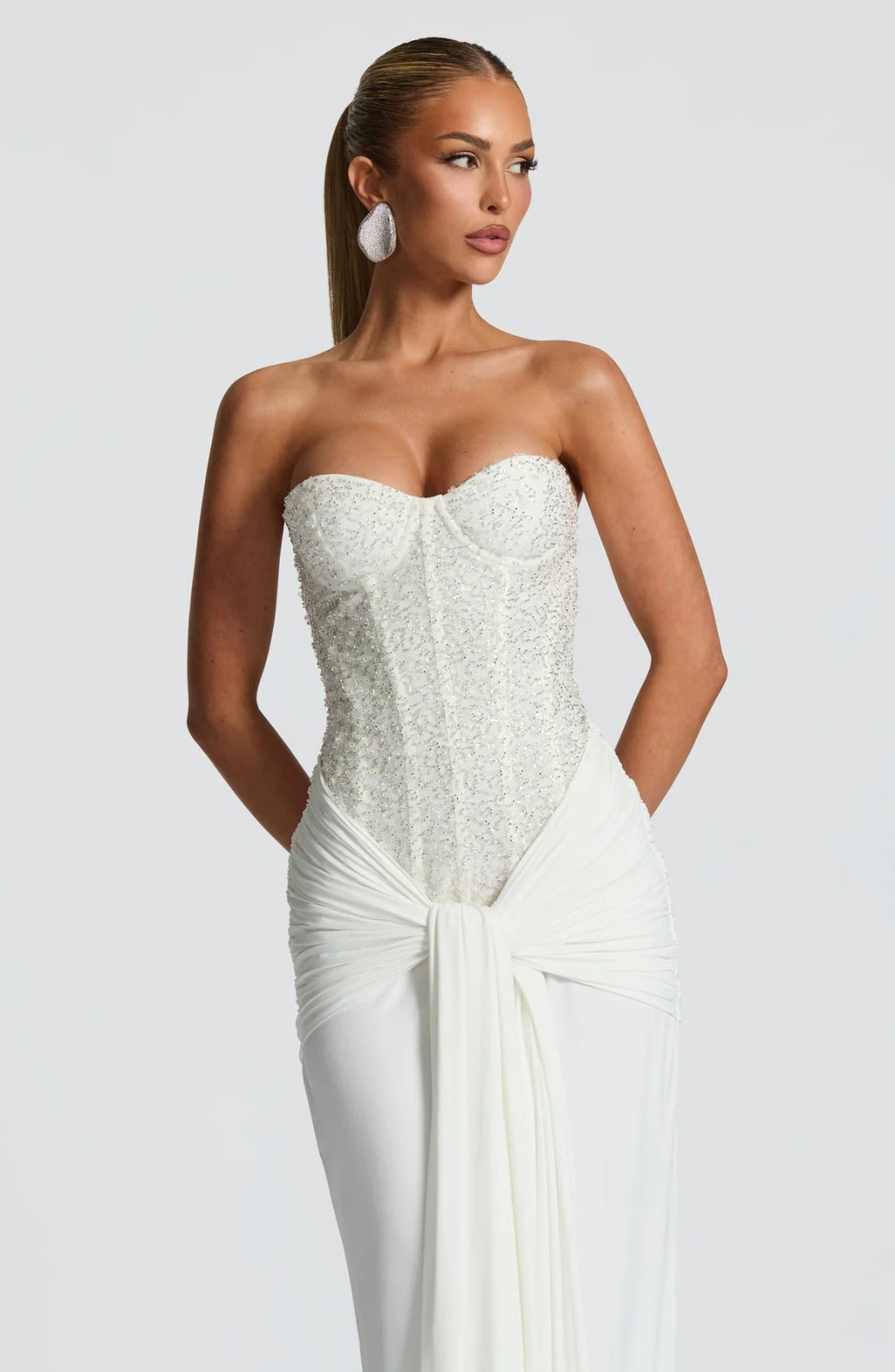 Carina Rhinestone Dress - White