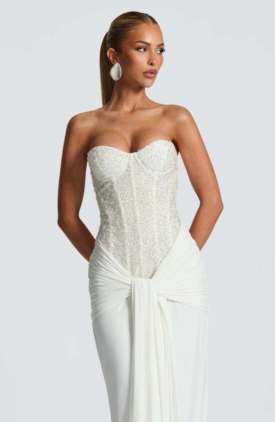 Carina Rhinestone Dress - White