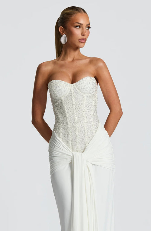 Carina Rhinestone Dress - White