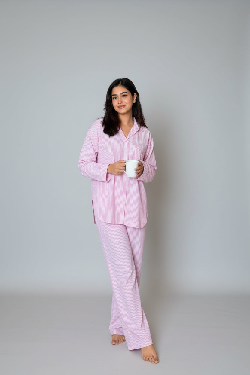 Women's Striped Lounge Set — Long Sleeve Top & Wide-Leg Trousers